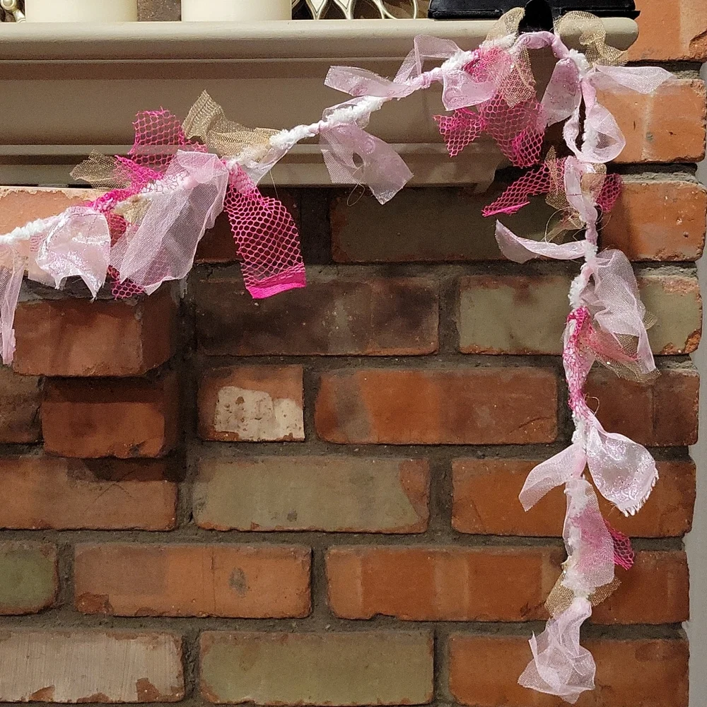 Shabby Chic Garland Soft Pink, Gold  and Hot Pink Tulle Netting